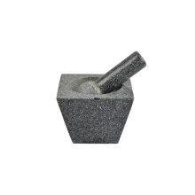 Quadratischer Mörser aus Granit / Marmor und Pistill poliert